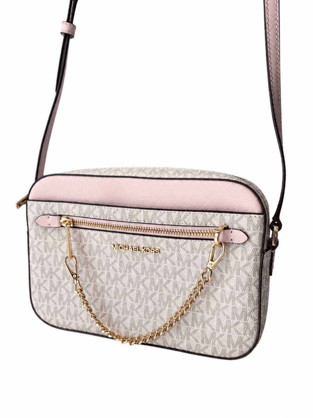 Michael Kors 🩷 Pink and Gold Jet Set Large Logo Crossbody Bag